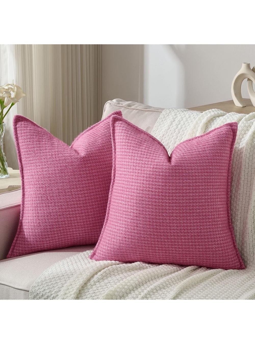 Pink chenille Decorative Pillow Covers houndstooth velvet new one pair